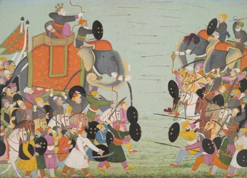 Illustration from a Bhagavata Purana Series, Book 10, Battle Between Balarama and Jarasandha, 1760-65